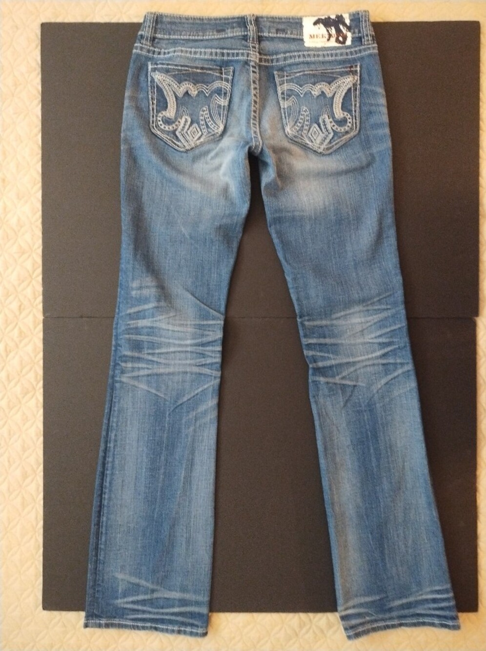 MEK Denim Ferrara Slim Bootcut Jeans Sz 27 (Fits 30” Low Rise) Thick Stitch Y2K
